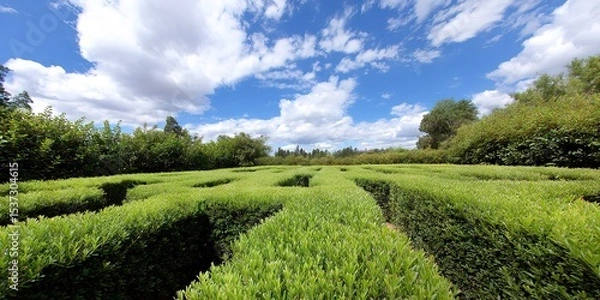 Obraz photo of gorgeous hedge maze with green bushes for walls