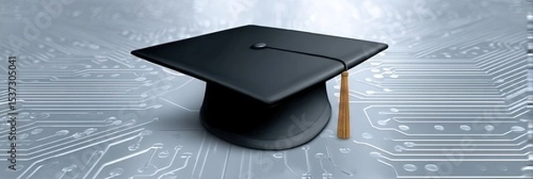 Obraz photo of graduation, isolated on circuitry background, copy space