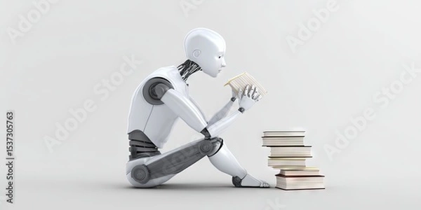 Obraz photo of humanoid robot eating books