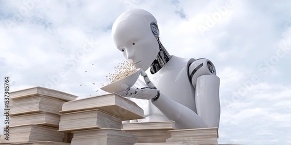 Obraz photo of humanoid robot eating books