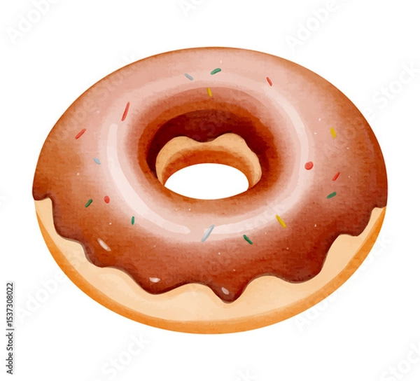 Obraz Watercolor chocolate donut. Hand drawn illustration perfect for menu or fall treats