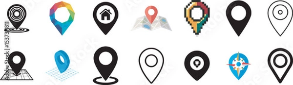 Fototapeta Location Pin Icons for Navigation Apps, Travel Guides, Map Services, Route Planning, GPS Systems

