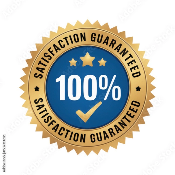 Fototapeta Gold seal of approval 100 percent satisfaction guaranteed badge isolated on transparent background