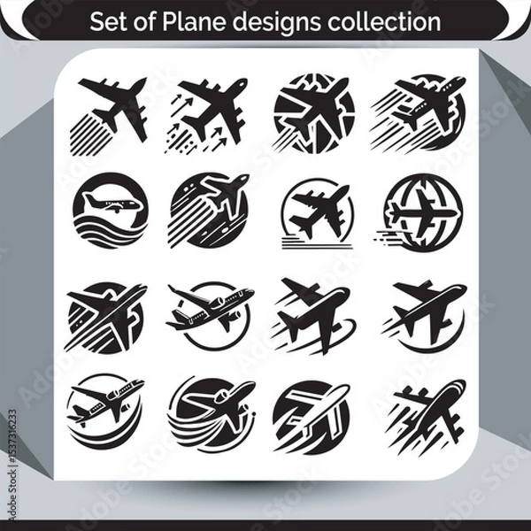 Fototapeta Best Logotype Icons of Airplanes in Silhouette Design