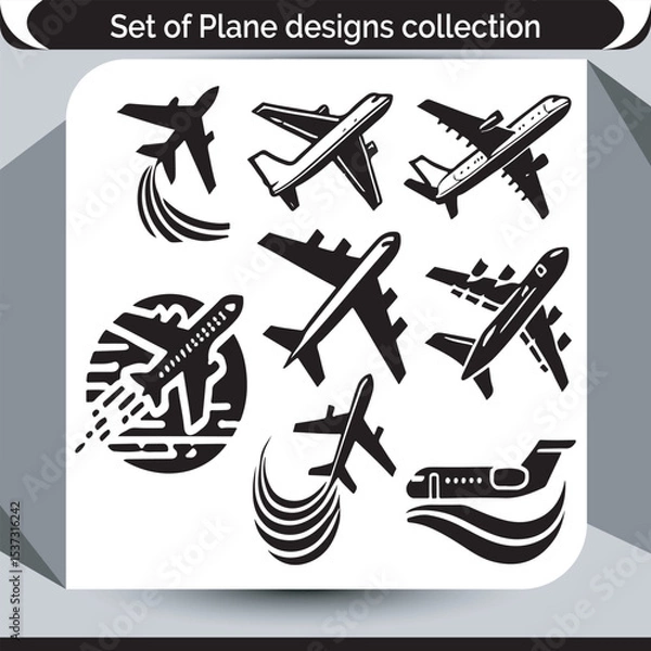 Fototapeta Comprehensive Collection of Logotype Icons Featuring Airplane Silhouettes