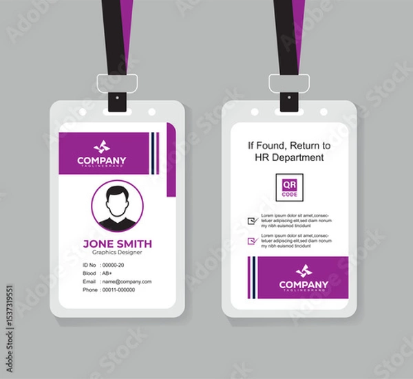 Fototapeta Clean and Professional ID Card Design Vector Template  with QR Code for Staff and Business Use 