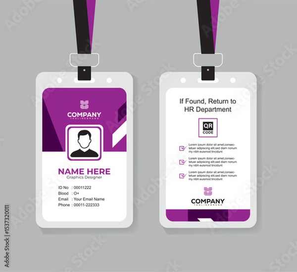 Obraz Clean and Professional ID Card Design Vector Template  with QR Code for Staff and Business Use 