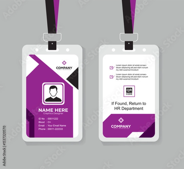 Obraz Clean and Professional ID Card Design Vector Template  with QR Code for Staff and Business Use 