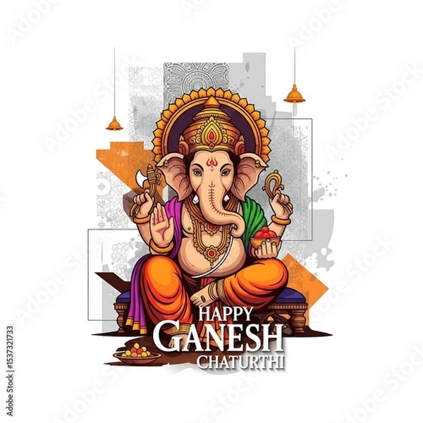 Obraz Vibrant illustration of lord ganesha for happy ganesh chaturthi