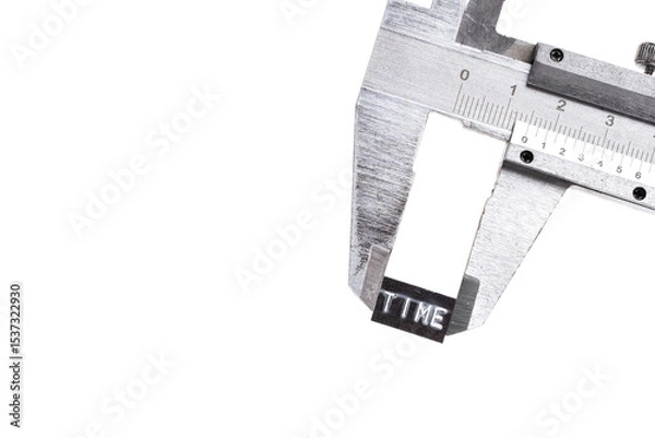 Obraz Caliper with word time on white background. Concept lack of time.