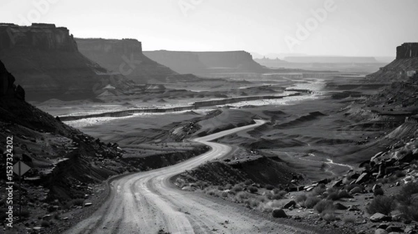 Obraz Winding road through a desolate canyon landscape