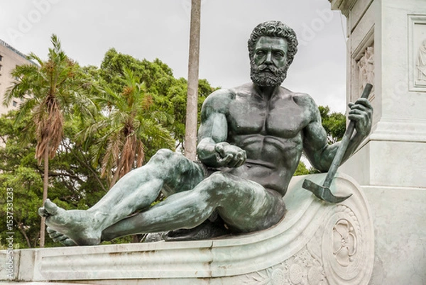 Obraz Decorative fountain bronze sculpture of Cyclops in Sydney, Australia on an overcast day with palm trees in the background_20101217_05041.