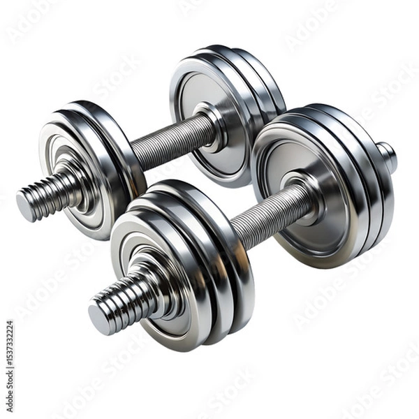 Fototapeta 3d dumbbell pair with steel texture and shadow isolated on transparent background