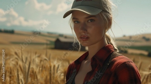 Obraz Woman in a field, focused gaze