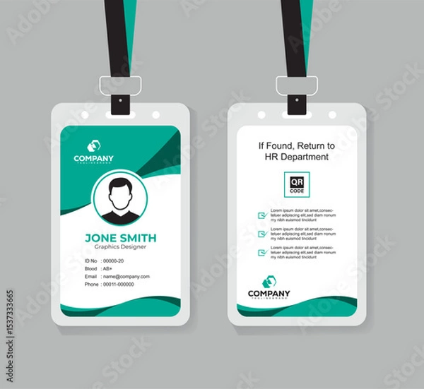 Obraz Modern Corporate ID Card Design Template with QR Code for Staff and Business Use 