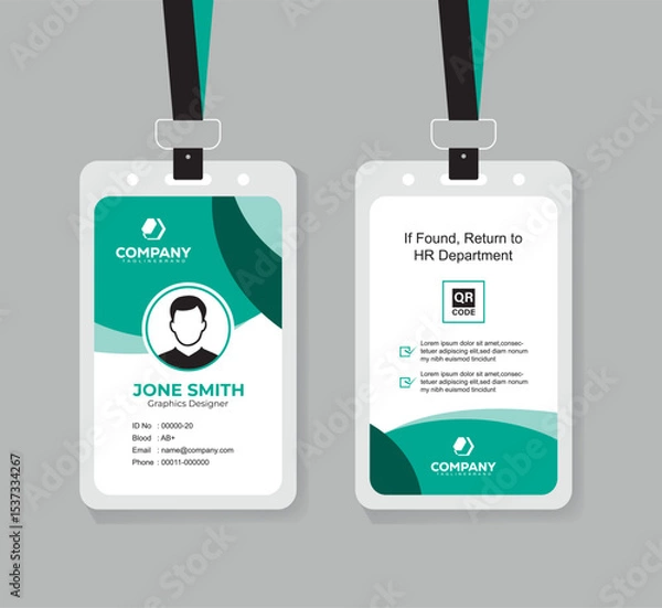 Obraz Modern Corporate ID Card Design Template with QR Code for Staff and Business Use 
