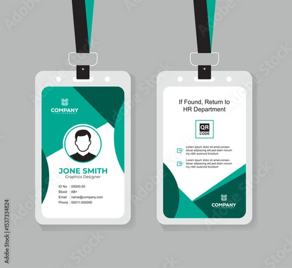 Obraz Modern Corporate ID Card Design Template with QR Code for Staff and Business Use 