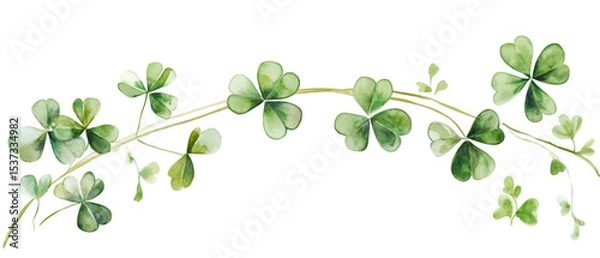 Fototapeta Watercolor Illustration of a Shamrock Vine, St. Patrick's Day Design Element