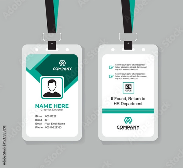Obraz Modern Corporate ID Card Design Template with QR Code for Staff and Business Use 
