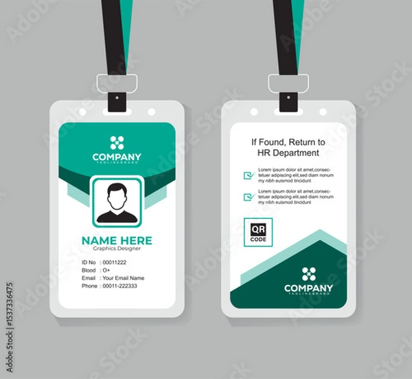 Obraz Modern Corporate ID Card Design Template with QR Code for Staff and Business Use 