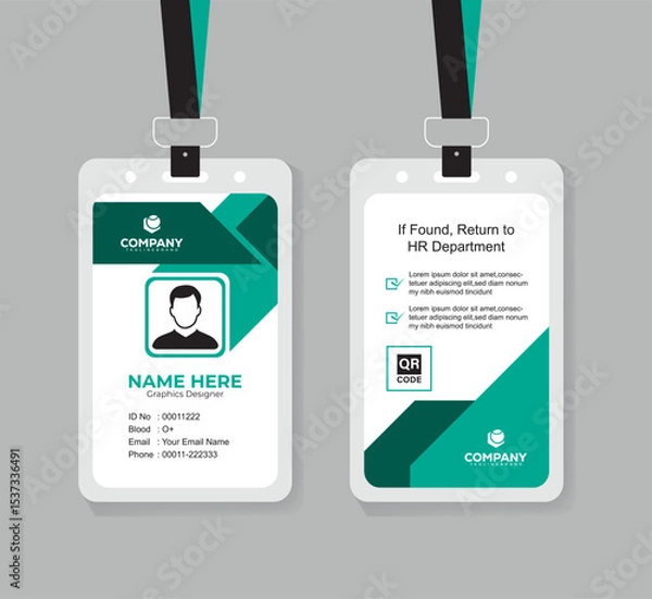 Obraz Modern Corporate ID Card Design Template with QR Code for Staff and Business Use 