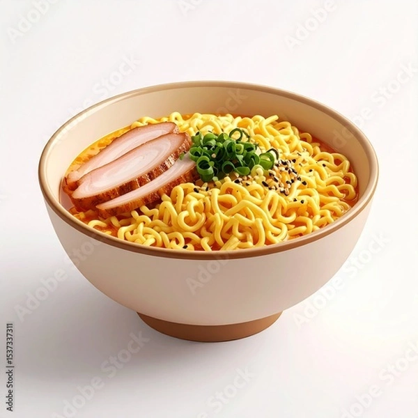Fototapeta Isometric 3D Bowl of Ramen Illustration on White Background