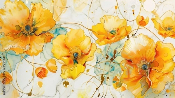 Obraz Yellow poppy flowers on abstract background