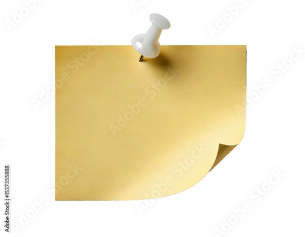 Fototapeta Paper, sticker, pushpin, texture, isolated, note — A realistic paper sticker held by a sharp push pin, casting a soft shadow on a clean white background. Ideal for design, reminders, presentations, or
