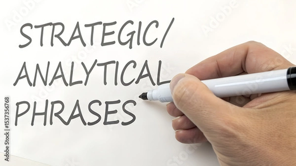 Obraz Hand writing strategic and analytical phrases on a whiteboard with a marker