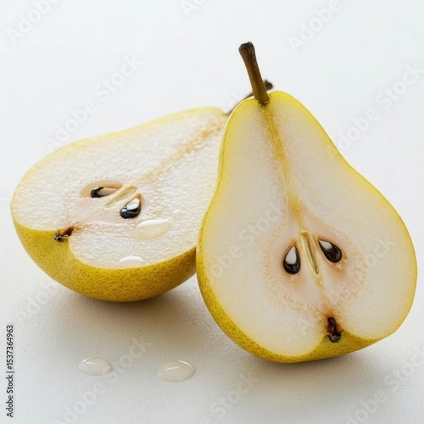Fototapeta Two Halves of a Ripe Yellow Pear on White Background