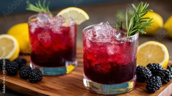 Fototapeta Blackberry Vinegar Shrub: A studio shot non alcoholic colonial era drink complex refreshing mocktails bold fruit notes.