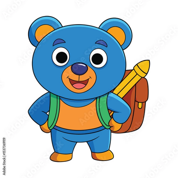 Obraz Smiling Cartoon Bear with Backpack and Map
