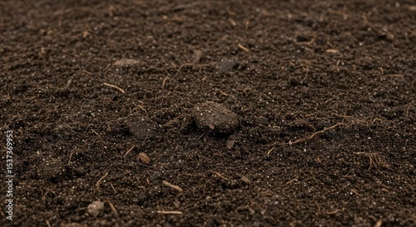 Obraz Dark brown soil texture, rich with small stones and fine roots