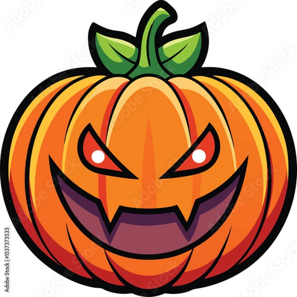 Obraz Spooky Jack-o'-lantern isolated on white, its carved face glowing orange for a haunting Halloween decoration
