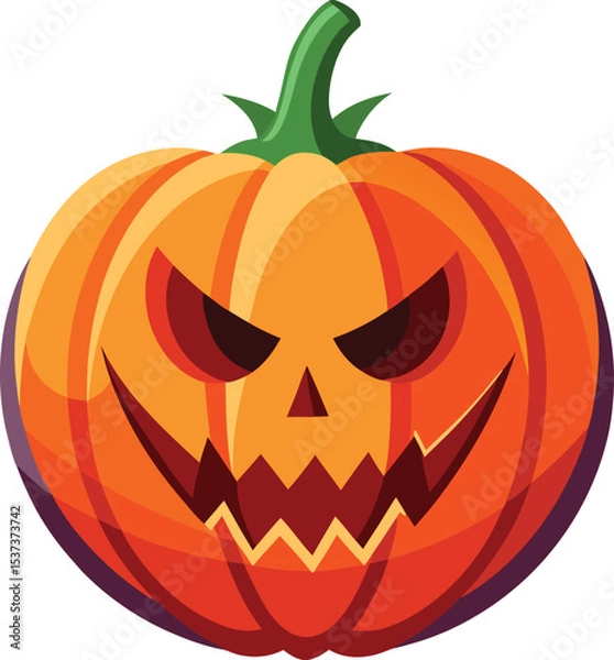 Fototapeta Horror pumpkin lantern with scary carved face for Halloween, autumn, and October holiday season