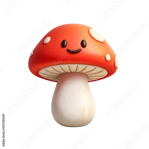Obraz Happy digital clay style mushroom with face, white background