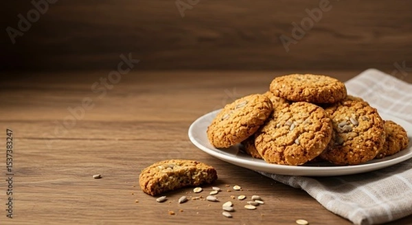 Obraz Muesli cookies, delicious and healthy food on a wooden table