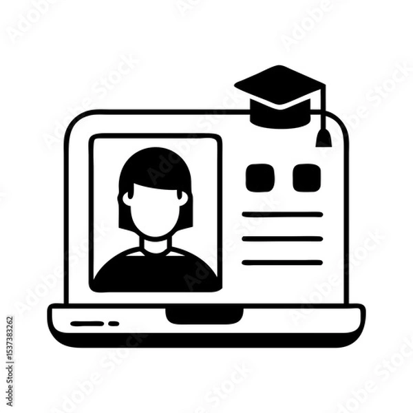 Fototapeta Online Graduation Ceremony Icon Depicting Virtual Education and Achievement Concepts silhouette vector