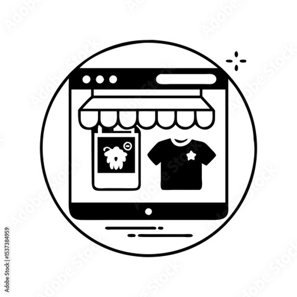 Fototapeta Online shopping store logo concept with shirt and vectorgraph in device silhouette vector