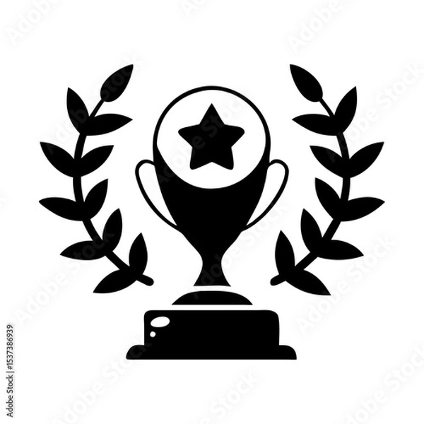 Fototapeta Trophy with star and laurel wreath, a symbol of achievement and success silhouette vector