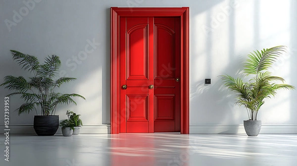 Obraz red door in front of a house