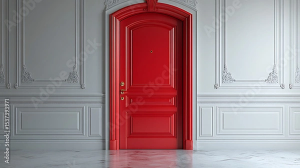 Obraz red door in front of a house