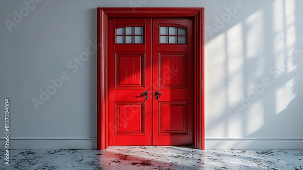 Obraz red door in front of a house