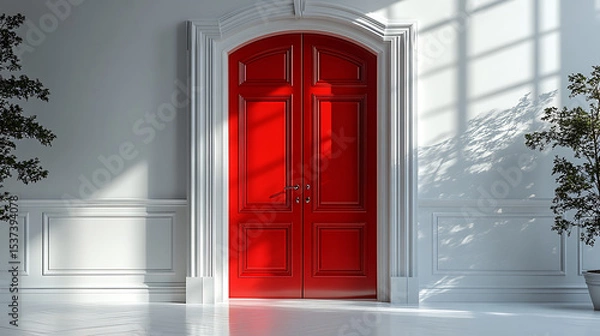 Obraz red door in front of a house