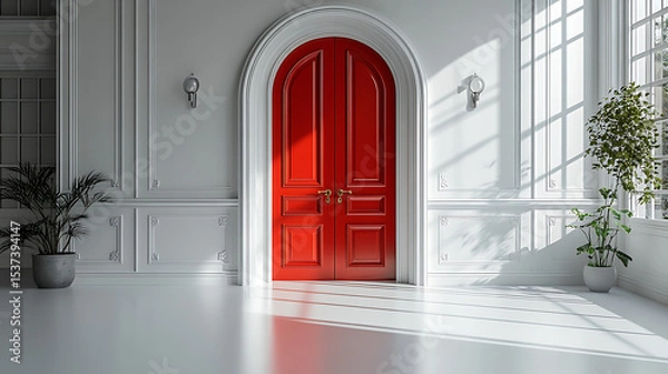 Obraz red door in front of a house