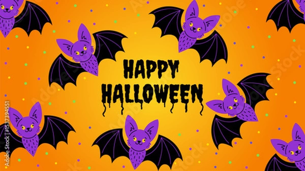 Fototapeta Halloween banner on  orange  background with cute bats