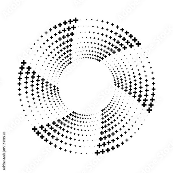 Fototapeta Abstract circular design composed of  black plus symbols