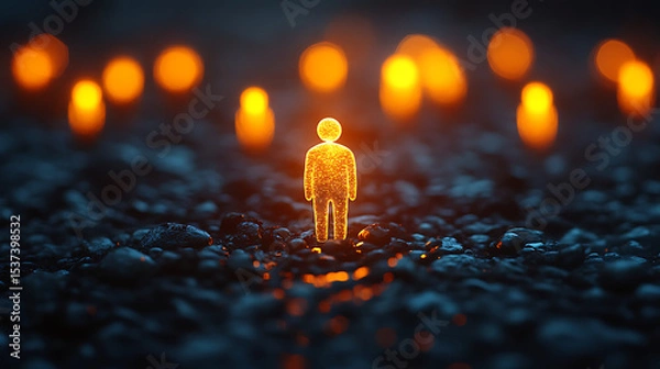 Obraz Leader Standing Out in Crowd – Highlighted with Light Effects

