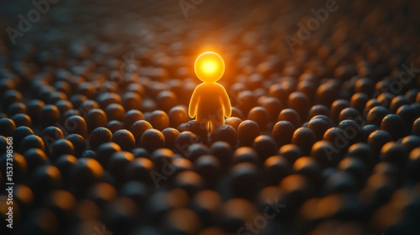 Obraz Leader Standing Out in Crowd – Highlighted with Light Effects


