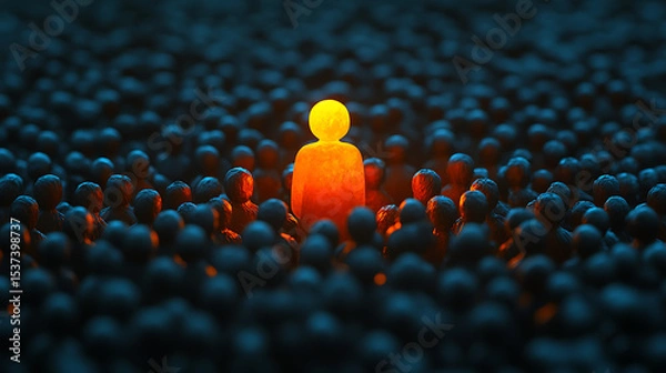 Fototapeta Leader Standing Out in Crowd – Highlighted with Light Effects

